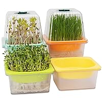 4 Pack Clear Microgreens Trays with Plastic Humidity Dome, BPA Free Sprouting Tray, Reusable Seed Starter Tray for Growing Cat Grass, Broccoli, Bean Sprouts, Wheat Grass & More