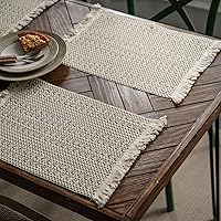Farmhouse Macrame Table Mats Set of 2 Placemats Cotton Linen with Tassel Heatproof Dining Table Decor 12inch by 20inch Cream Beige Color
