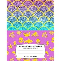 Composition Notebook: Mermaid Scales Wide Ruled Line Large Size Journal Book To Write In Sea Creatures Orchid Purple Themed Design Soft Cover
