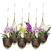Orchid Hanging Planter 5 Inch 6 Pack with Bird Nest Style Plant Hangers, Handmade Thai Bamboo Woven Hanging Orchid Basket for Trellis Gazebo Indoor Outdoor