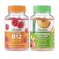Lifeable Vitamin B12 + Turmeric Curcumin, Gummies Bundle - Great Tasting, Vitamin Supplement, Gluten Free, GMO Free, Chewable