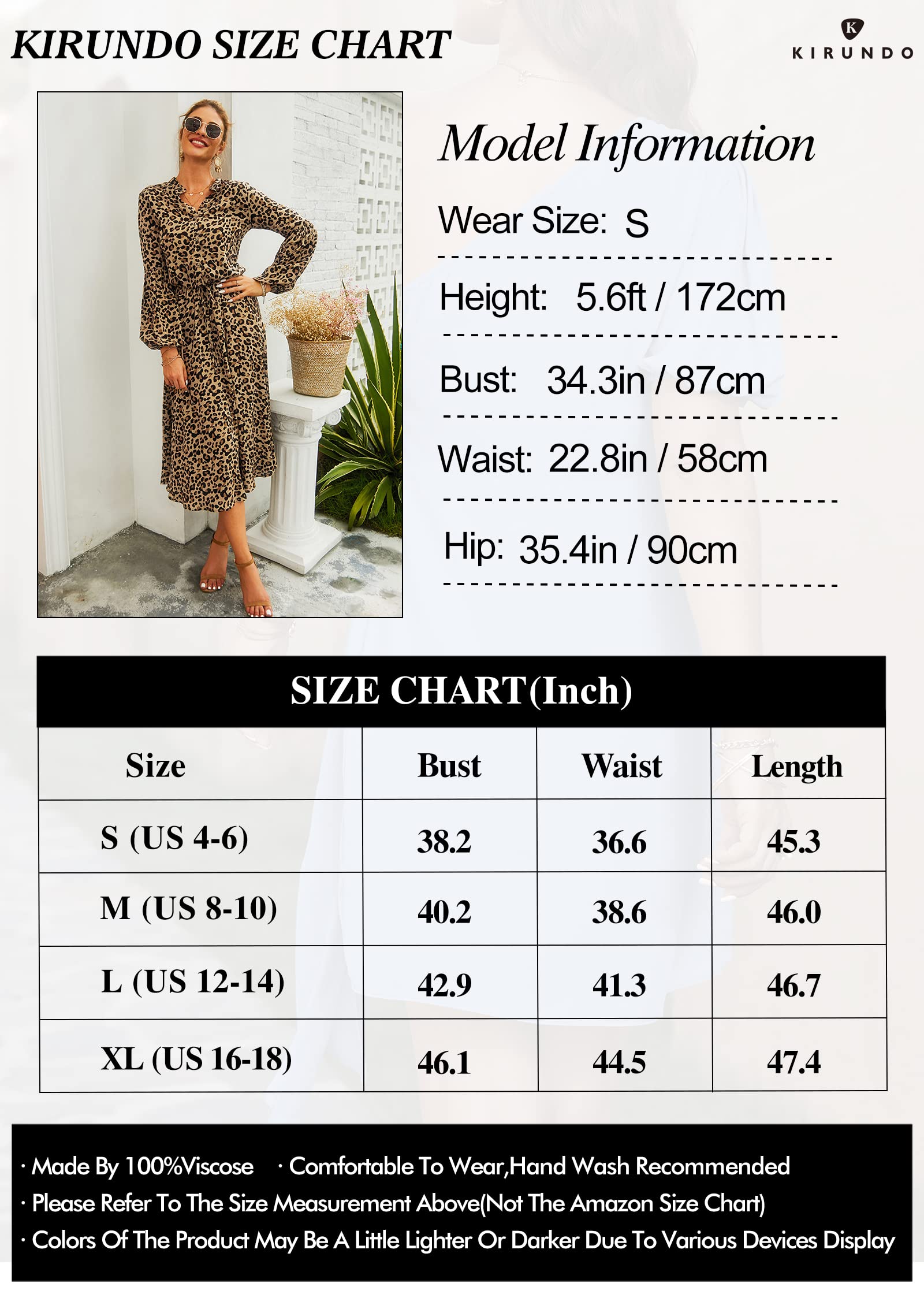 KIRUNDO Women's 2023 Fall Winter Long Sleeve Leopard Print Midi Dress Button Flowy A-Line High Waist Dresses with Belt