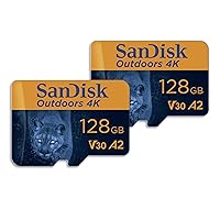 SanDisk 128GB 2-Pack Outdoors 4K microSDXC UHS-I Memory Card (2x128GB) with SD Adapter - Up to 170MB/s, 4K, C10, U3, V30, A2, Trail Camera Micro SD Card - SDSQXAA-128G-GN6VT