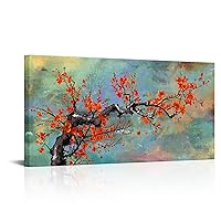 YeiLnm Plum Canvas Wall Art Large Abstract Red Floral Picture Traditional Chinese Ink Painting Prints Artwork Gallery Wrapped for Living Room Bedroom Wall Decoration