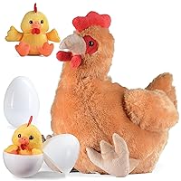 PREXTEX Plush Hen Toys Stuffed Animal with Two Plastic Easter Eggs Filled with Little Baby Chicks Inside - Big Hen Zippers 2 Eggs with Chicks - Hen Plush Toys for Kids 3-5 - Gift for Chicken Lovers