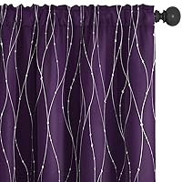 Deconovo Purple Blackout Curtains for Bedroom - Gifts for Mom, Light Blocking Curtains, Heat Blocking Window Curtains for Bedroom, Wave Line with Dots Pattern (W52 x L95 Inch, Purple Grape, 2 Panels)