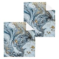 White Gold Marble Washcloths 2 Pack, Soft Absorbent Cotton Baby Face Towels, Washable Reusable Fingertip Towels for Bath Gym Hotel Spa, 12 x 12 Inch