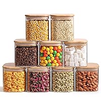 ComSaf 24oz Glass Food Storage Jars Set of 9, Clear Glass Storage Containers with Bamboo Lids, Pantry Organization Jar, Spice, Blooming Tea, Coffee and Sugar Container, Small Canister Set for Kitchen