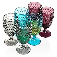 G Hobnail Iced Tea Beverage Goblets 13 oz. set of 6 Premiun Glass Set for Wine Soda Juice Water Perfect for Dinner Parties Bars Restaurants Everyday use (Multicolor, Goblet)