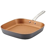 Ayesha Curry Hard Anodized Aluminum Deep Square, Grill Frying Pan, Small, Gray