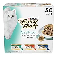 Fancy Feast Seafood Classic Pate Collection Grain Free Wet Cat Food Variety Pack - (Pack of 30) 3 oz. Cans