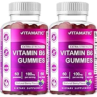 2 Packs Vitamin B6 100mg - Berry Flavor - 60 Pectin Based Gummies - Supports Nervous System