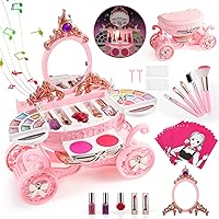 Makeup Kit for Kids Pretend Play Kids Makeup Sets for Girls 5-8 Washable Cosmetic Toys Real Make Up Set Toddlers Makeup Vanities with Music for 8-10 Princess Girls Gifts