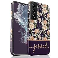 Custom Floral Flowers Name Case, Personalized Name Case Designed for Samsung Galaxy S24 Plus, S23 Ultra, S22, S21, S20, S10, S10e, S9, S8, Note 20, 10