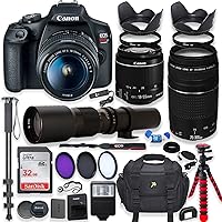 Canon EOS Rebel T7 DSLR Camera with 18-55mm is II Lens Bundle + Canon EF 75-300mm f/4-5.6 III Lens and 500mm Preset Lens + 32GB Memory + Filters + Monopod + Professional Bundle (Renewed)