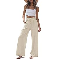 ZESICA Women's Summer Linen Wide Leg Flowy Palazzo Pants Casual High Waisted Loose Trousers with Pockets