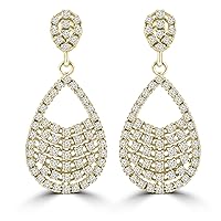 2.08 ct ttw Ladies Round Cut Diamond Drop Dangling Earrings (G Color SI-1 Clarity) In 14 Kt Yellow Gold