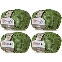 4 Skeins YarnArt Jeans 55% Cotton 45% Acrylic Yarn Blend Thread Crochet Hand Knitting Art Lot of 4skn 200 gr 696 yds (69-Green)
