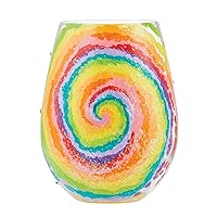 Designs by Lolita Tie Dye Hand-Painted Artisan Stemless Wine Glass, 20 Ounce, Multicolor