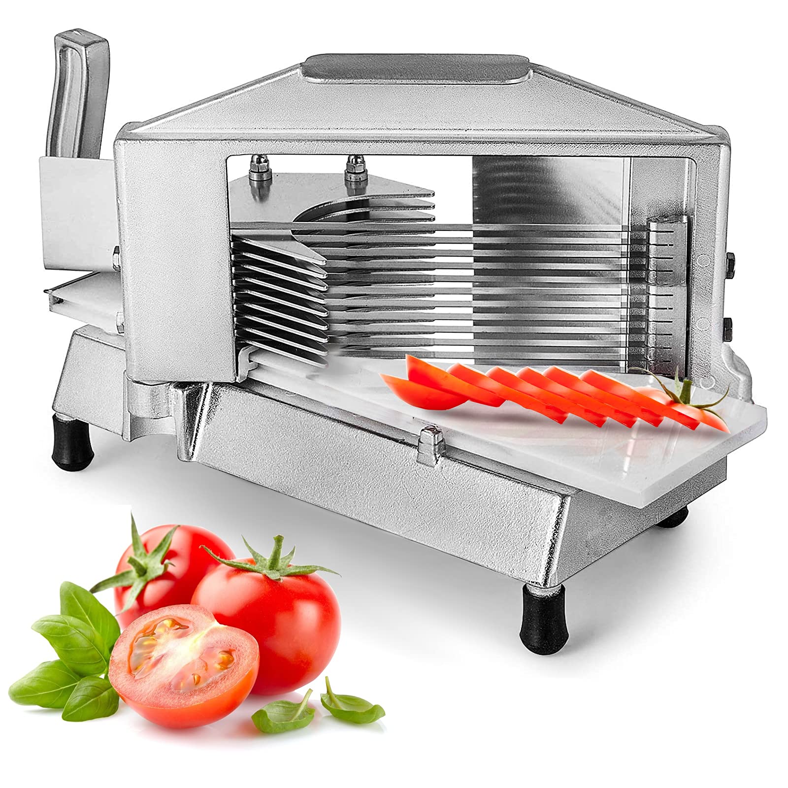 VEVOR Commercial Tomato Slicer, 3/16-Inch Tomato Cutter Vegetable Slicer, Manual Tomato Cutter with Built-in Cutting Board, Stainless Steel Blades for Restaurant or Home Use