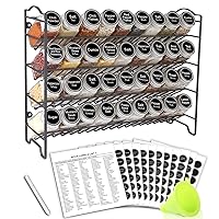 SWOMMOLY Spice Rack Organizer with 36 Empty Square Spice Jars, 396 Spice Labels with Chalk Marker and Funnel Complete Set, for Countertop, Cabinet or Wall Mount, Black