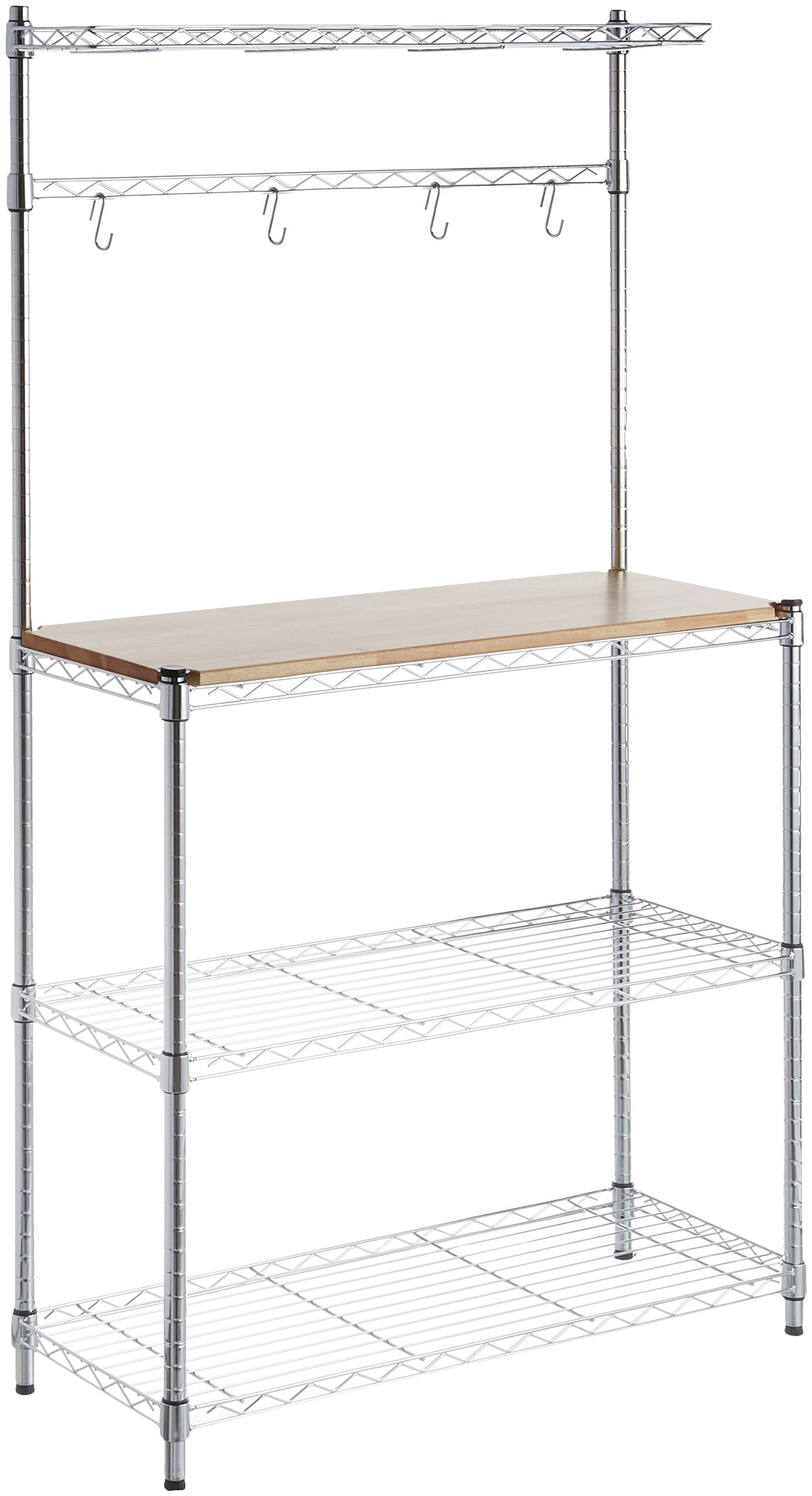 Amazon Basics 3 Tier Kitchen Storage Baker's Rack With Removeable Top, Wood/Chrome, 14