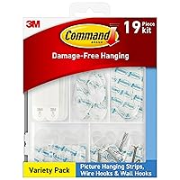 Variety Pack, Picture Hanging Strips, Wire Hooks and Wall Hooks, Damage Free Hanging Clear Variety Pack for Up to 19 Items, 1 Kit