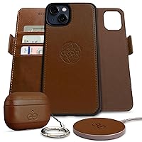 Dreem Bundle: Fibonacci Wallet-Case for iPhone 13 with Om Case for AirPods Pro 2 and Empower Wireless Charger Pad [Chocolate]