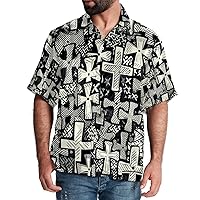 Hawaiian Shirt for Men Casual Button Down, Quick Dry Holiday Beach Short Sleeve Shirts Black and White Cross,S