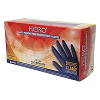 Adenna HER008 Hero 14 mil Powder-Free Latex Gloves, Extended Cuff, Medical Grade, Blue, X-Large, Box of 50