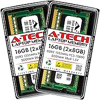 A-Tech 16GB (2x8GB) DDR3 1333MHz PC3-10600 CL9 SODIMM 2Rx8 1.5V 204-Pin Non-ECC SO-DIMM Laptop, Notebook RAM Memory Modules