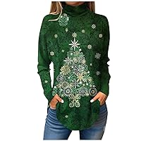 Christmas Shirts for Women Long Sleeve Fall Winter High Neck Tops Comfy Loose Fit Casual Going Out Tunic Top