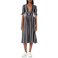 LIRA Clothing Women's Maverick Striped Vneck Dress, Black, Medium