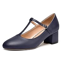 SKYSTERRY Womens T Strap Round Toe Dress Buckle Office Matte Chunky Low Heel Pumps Shoes 2 Inch