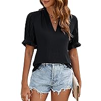 Blooming Jelly Womens V Neck Dressy Casual Blouses Summer Trendy Tops Short Sleeve Shirts 2024
