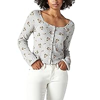 Lucky Brand Women's Square Neck Pointelle Button Front Top
