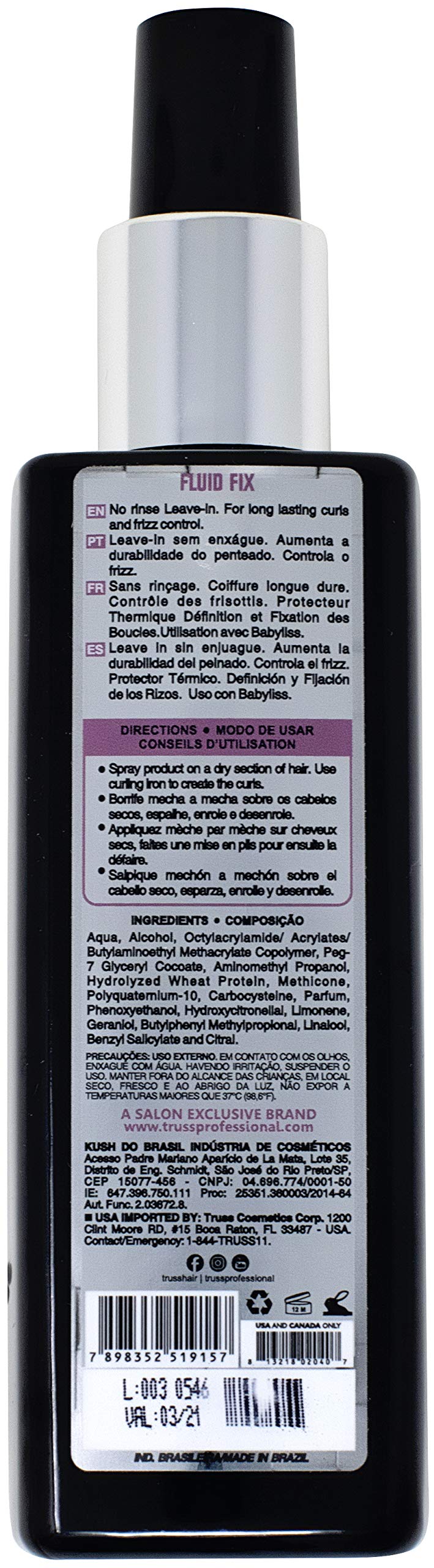 TRUSS Fluid Fix - Long-lasting Curl And Defining Hold - Leave-in Heat Protectant Styling Spray For Hair - Provides Definition And Volume At The Roots For Curls