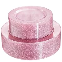 WDF 120pcs Pink Plastic Plates Disposable - Clear Pink Glitter Plates for Parties or Mother's Day including 60PCS Dinner Plates 10.25inch and 60PCS Salad Plates 7.5inch