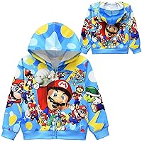 Girls Boys Super Bros Princess Hoodie Zipper Sweatshirts 3D Cartoon Hoody Top For Kids 4-9Years