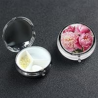 Pill Box Round Pill Case Pill Organizer with 3 Compartment Peony Flowers Blossom Pill Cases for Travel Waterproof Medicine Organizer Box Travel Pillbox Pill Containers Vitamin Organizer