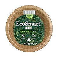 Dixie EcoSmart™ 100% Recycled Fiber Paper Bowls, 20 Ounce Disposable Bowl, 46 Eco-Friendly Bowls, Natural
