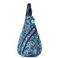 Sakroots On The Go Large Sling Backpack in Eco-Twill, Convertible Crossbody Bag, Royal Blue Seascape