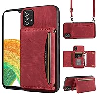 Phone Case for Samsung Galaxy A33 5G Wallet Cover with Crossbody Shoulder Strap and Leather Credit Card Holder Pocket Slim Stand Cell Accessories Mobile Flip Purse A 33 33A Women Girls Red