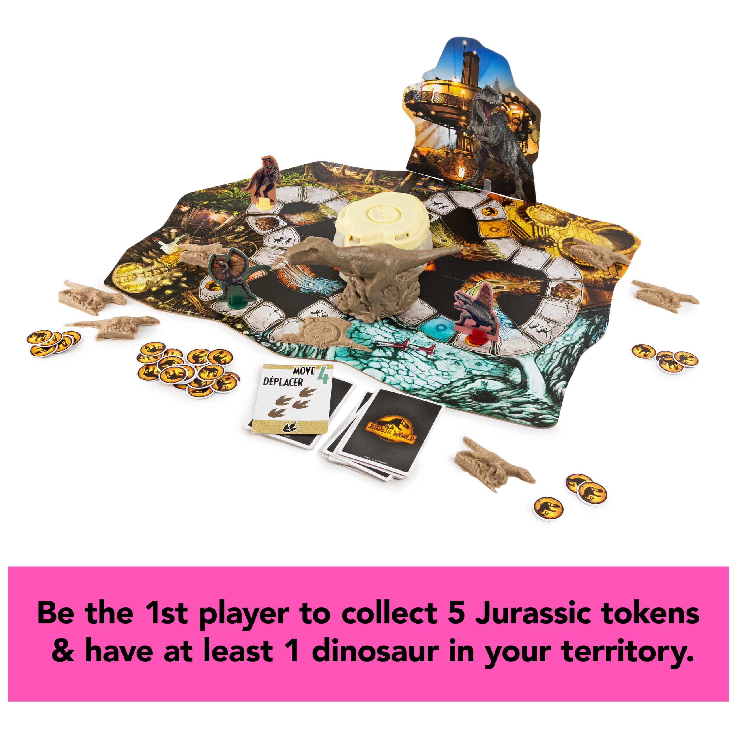 Jurassic World Dominion, Stomp N’ Smash Board Game Sensory Dinosaur Toy with Kinetic Sand Jurassic Park Movie Family Game, for Kids Ages 5 & up