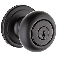 Kwikset Hancock Entry Door Knob with Lock and Key, Secure Keyed Handle Exterior, Front Entrance and Bedroom, Matte Black, Pick Resistant SmartKey Rekey Security and Microban