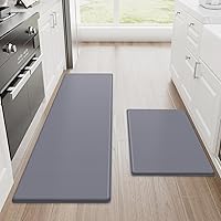 2-Piece Anti-Fatigue Cushioned Kitchen Mat Set, Non-Skid Grey Standing Mats for Kitchen, Office, Sink - 17.3