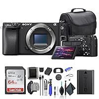 Sony a6400 Mirrorless Camera ILCE-6400/B, 64GB Card, Card Reader, Case, Flex Tripod, Hand Strap, Memory Card Wallet, Cap Keeper, Cleaning Kit