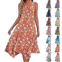 Summer Dresses for Women 2024 Casual Beach Floral Tshirt Sundresses Vacation Boho Elegant Flowy Dress Tank Top Dresses
