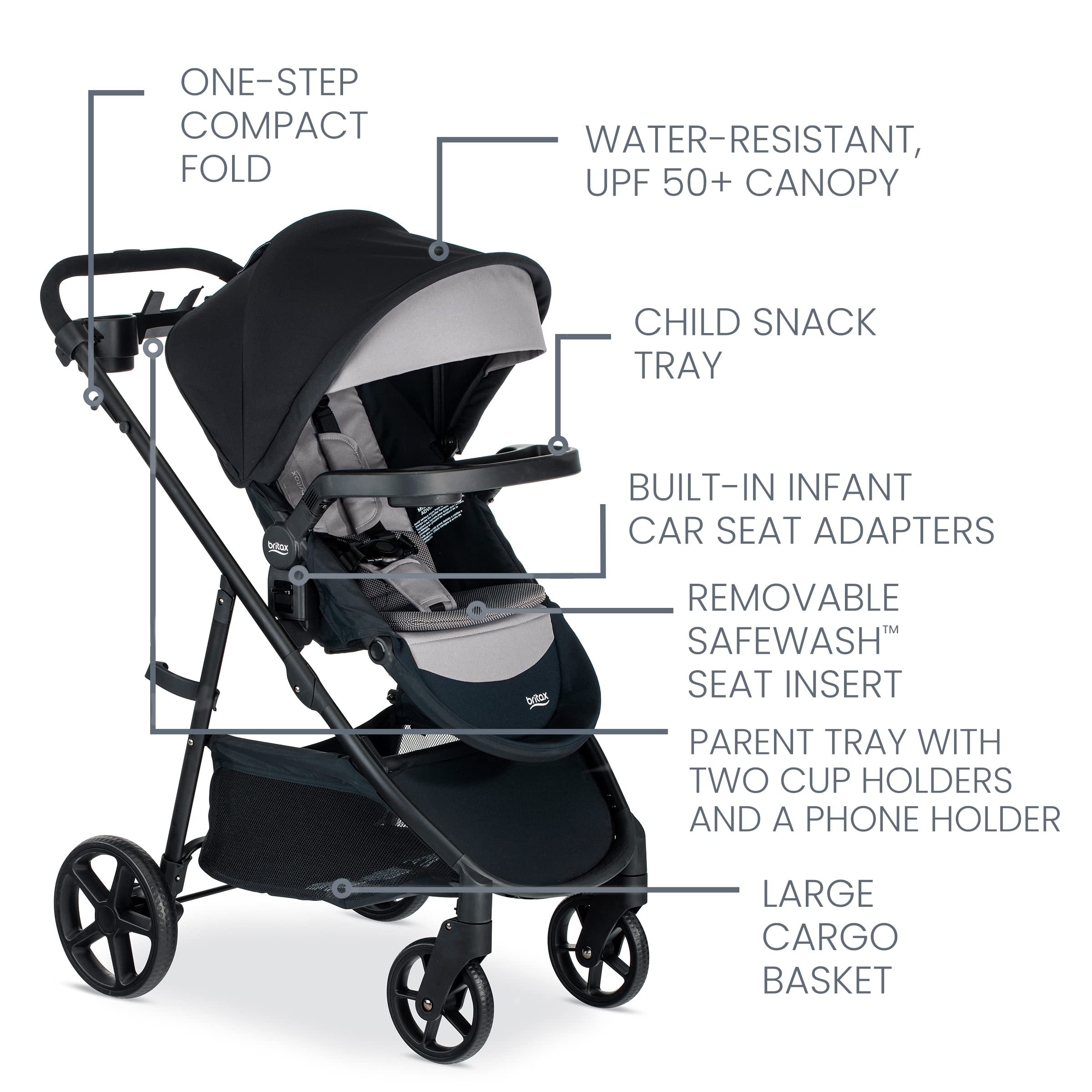 Britax Willow Brook S+ Baby Travel System, Infant Car Seat and Stroller Combo with Alpine Base, ClickTight Technology, SafeWash Insert and Cover, Graphite Onyx