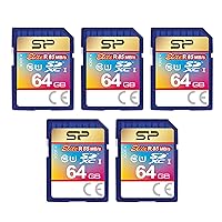 Silicon Power 5-Pack 64GB Elite SDXC Card Class 10 UHS-1 Compatible, Max Read Speed 85MB/s, Waterproof